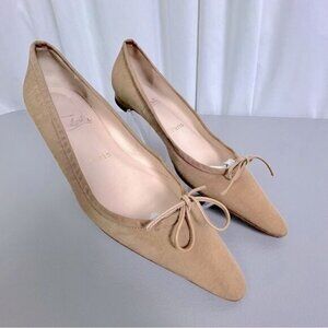 CHRISTIAN LOUBOUTIN WOMENS POINTED TOE FLATS KHAKI SIZE 36.5 OR 6.5